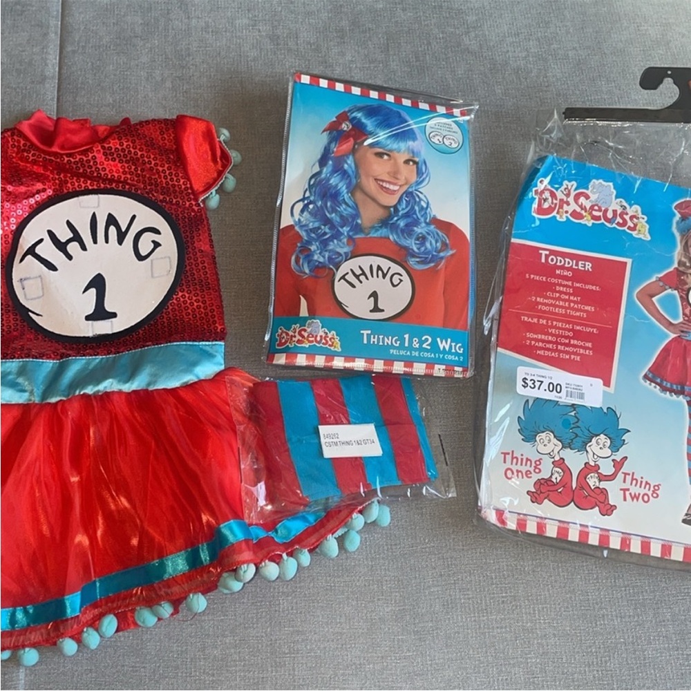 Dr. Seuss Thing 1 3T/4T Costume for Kids - Dress and Wig - Red and Blue